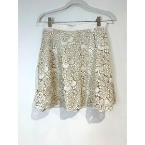Club Monaco Floral A-line Mini Skirt Ivory and Gold Lace Size 6